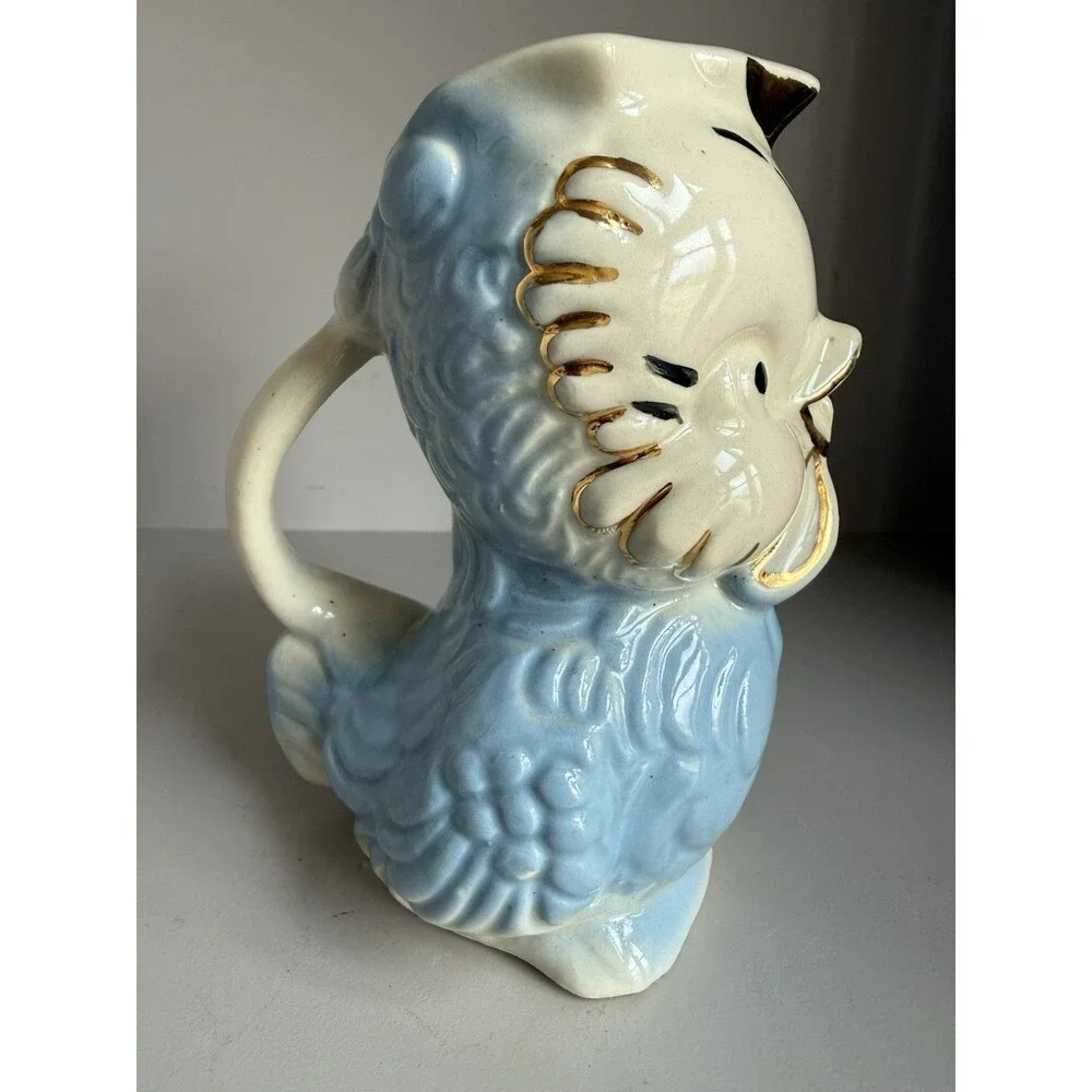 Vintage Shawnee Pottery Blue Bird Owl Water Pitcher Creamer Chickadee Planter